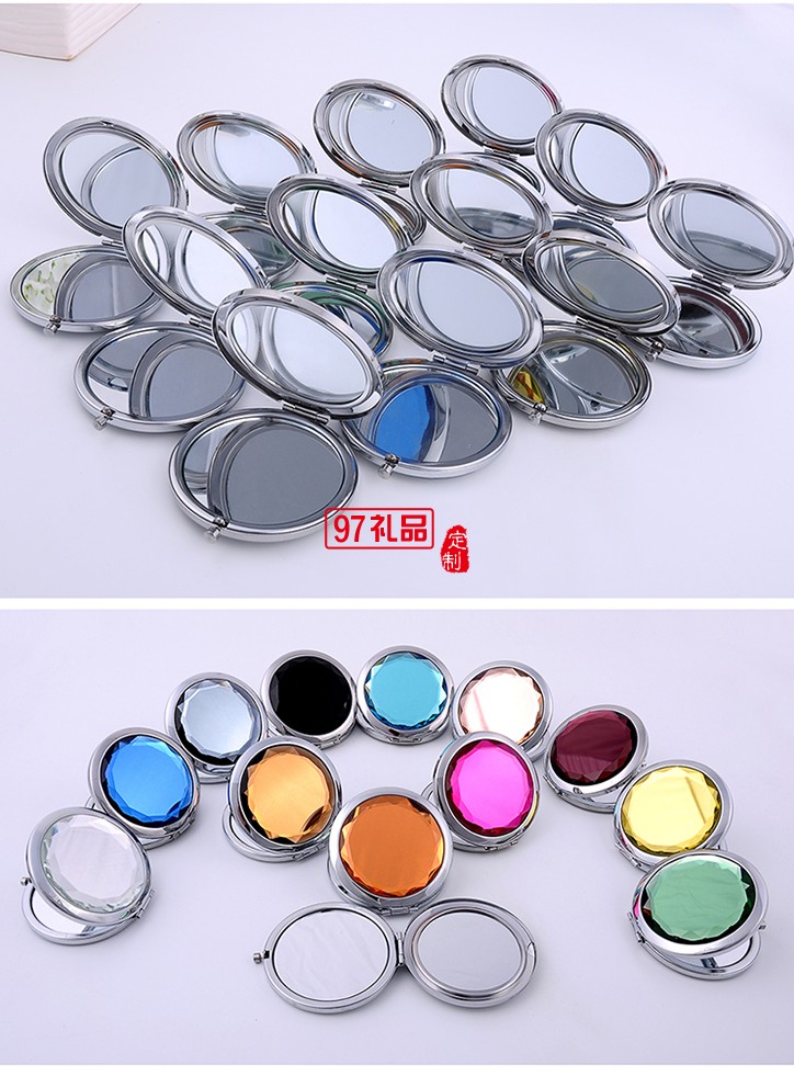 高檔金屬化妝鏡雙面折疊便攜水晶小鏡子活動(dòng)小禮品定制