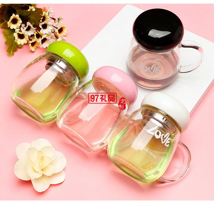 簡約花茶杯 時(shí)尚把手玻璃杯 創(chuàng)意隨手杯鷹速國際定制