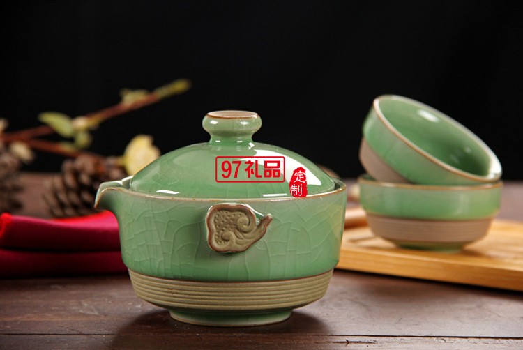 哥窯陶瓷茶具套裝 便攜式快客杯一壺4杯配旅行包