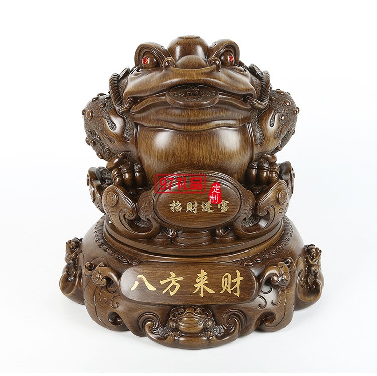招財(cái)金蟾擺件仿木八方來財(cái)樹脂工藝品