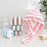 日系超細纖維加厚珊瑚絨陽離子干發(fā)帽可愛包頭巾吸水速干條紋浴帽