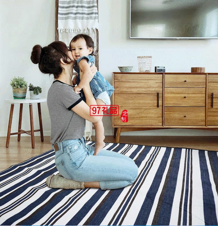  INS風(fēng)皮拎手野餐墊MKZ-022 藍白條紋 定制公司廣告禮品